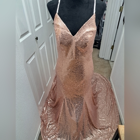 NWT Pink Sequin Formal Gown or Unconventional Bridal Dress With A Train - Picture 6 of 16